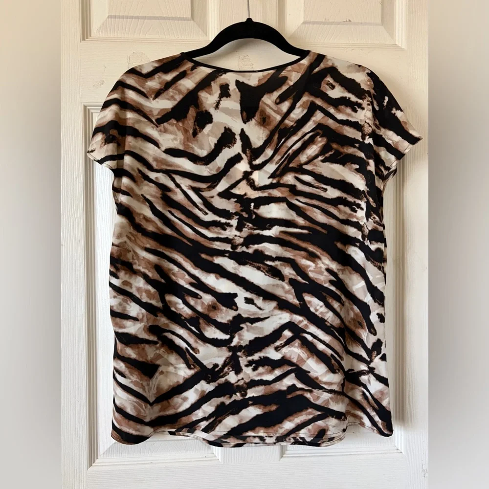 Calvin Klein Zebra Print Blouse - Black and Brown Sz M - Picture 3 of 8